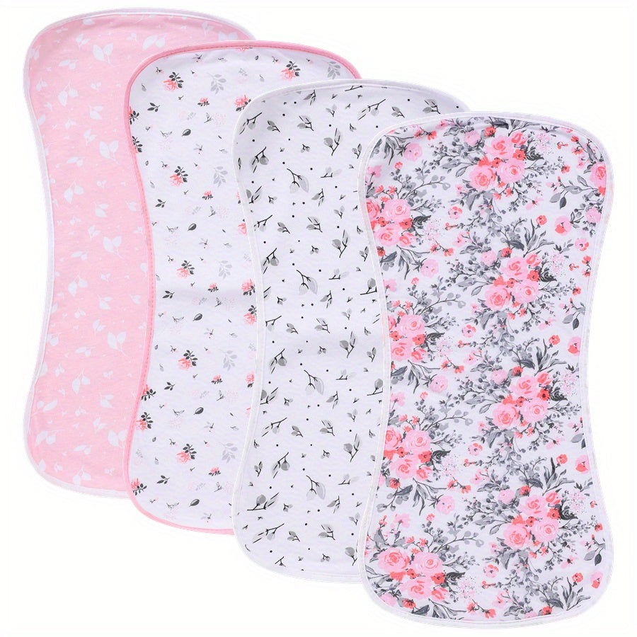 4-Pack Ultra-Soft Cotton Baby Burp Cloths Large Absorbent Unisex Cute Designs – Newborn Burping Cloths for Boys Girls Pink Green