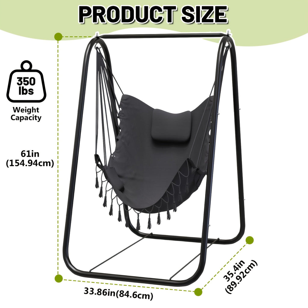 Metal A-Frame Outdoor Swing Chair with Stand – Rust-Proof Hammock Chair for Patio, Garden & Poolside, 500 LBS Capacity, 10-Min Assembly, Neck Cushion & Side Pocket, Gray Blue Navy Teal – Nova Mart