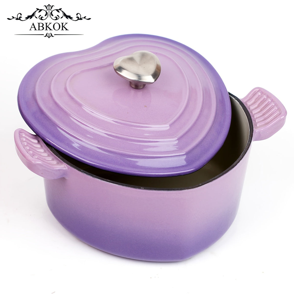3 Qt Heart-Shaped Enameled Cast Iron Dutch Oven – Casserole with Dual Handles & Lid Compatible with All Stove Tops Oven & Induction in Purple