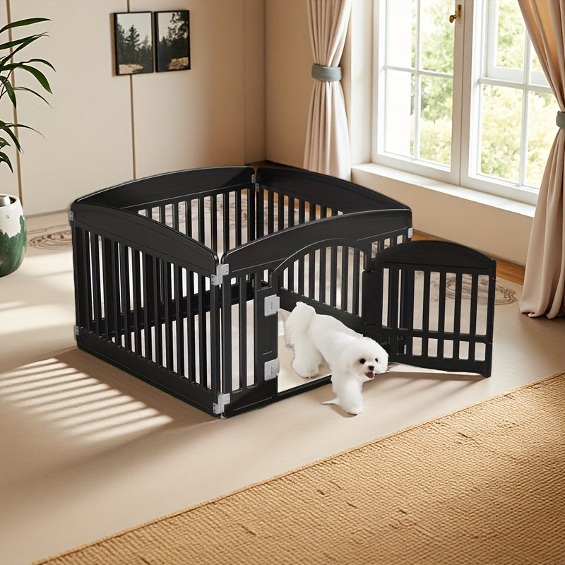 4 & 6 Panel Expandable Dog Playpen with Non-Slip Base, Portable Indoor/Outdoor Puppy Pen with Safety Locking Door for Medium Dogs – Black & White