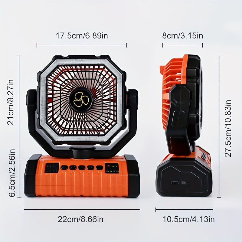 20000mAh Camping Fan with LED Lantern, Rechargeable Oscillating Fan with 4 Speeds and Timer – Portable Tent Fan for Outdoor Camping, RV, Jobsite, and Power Outages