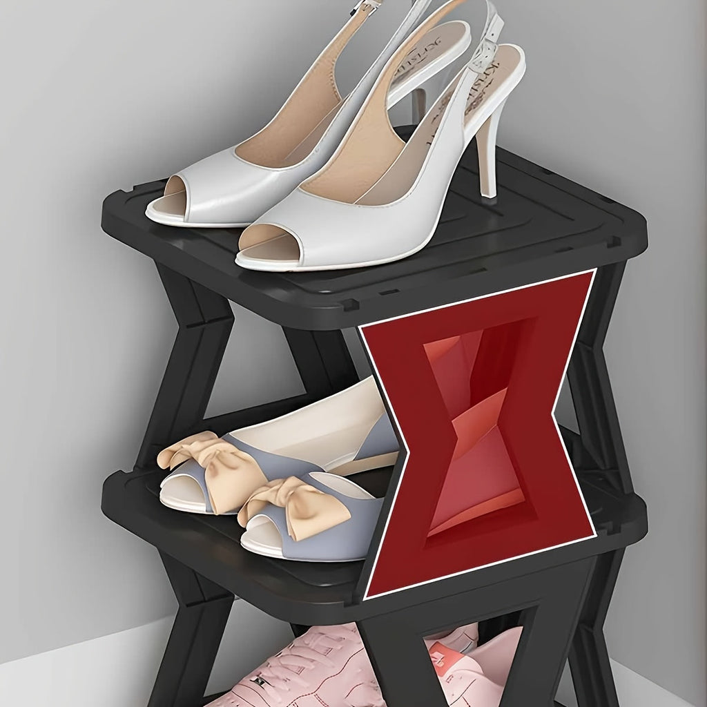 6 or 9 Tier Folding Shoe Rack for Entryway Hallway Bedroom - Space Saving Removable Narrow Shoe Organizer for Home Dorm Living Room, Holds Shoes Keys & Small Items, Black, 2 Size Options