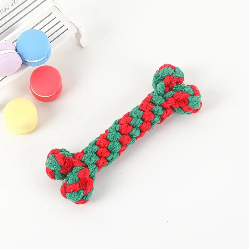 Christmas Dog Rope Toys 3-Pack – Candy Cane Shape Chew-Resistant Tug-of-War Rope Toy Set for Small & Medium Dogs, Durable Teeth Cleaning Knot Toys in Red, White & Green Holiday Colors