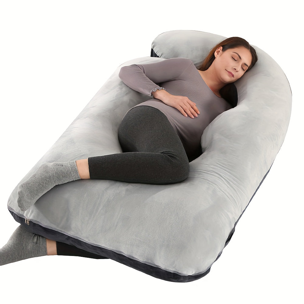 J & U-Shaped Pregnancy Pillow, Full Body Maternity Pillow with Velvet & Flannel Cover, Back, Legs & Belly Support for Pregnant Women, 43", 47" & 55", Multiple Colors