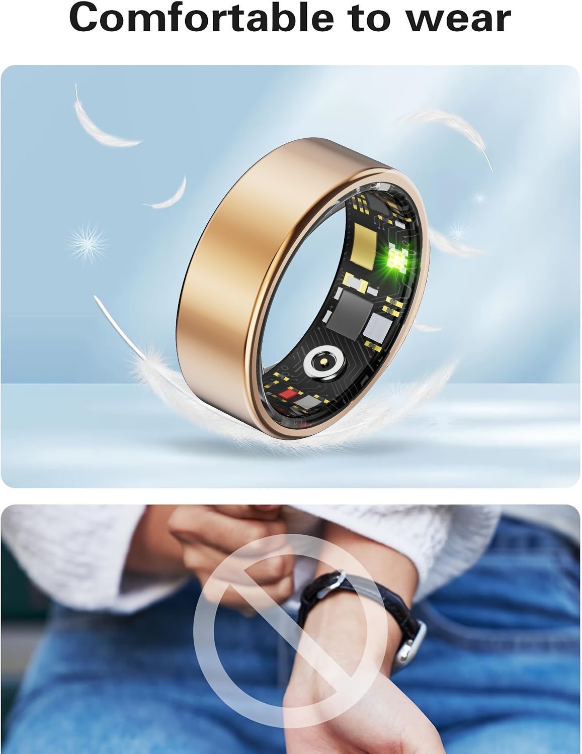 Smart Ring for Women – Fitness Tracker with Heart Rate, Sleep Monitor, Stress & Menstrual Tracking, 100+ Sports Modes, IP68 Waterproof, No Subscription, Compatible with iPhone & Android