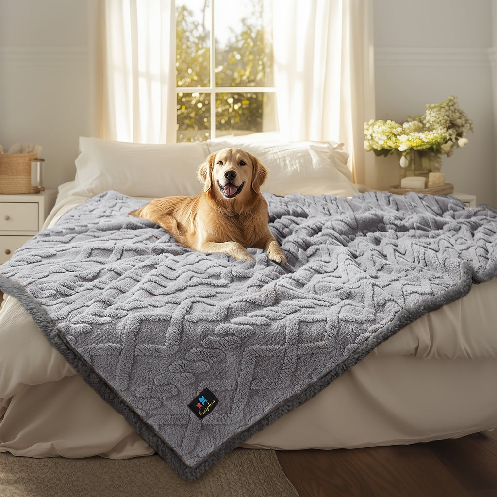 Liquid-Proof Pet Blanket, Reversible Sherpa Fleece Sofa Bed Furniture Protector for Dogs and Cats, Machine Washable Throw Blanket, Small/Medium/Large/XL, Light Gray/Khaki/Beige/Dark Gray