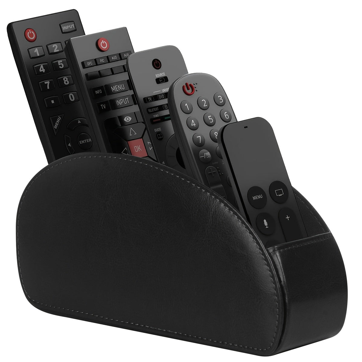 PU Leather Remote Control Holder - 5-Compartment Desktop Caddy Organizer for TV, DVD, Blu-Ray & Media Player Remotes - 14 Designs incl. Marble, Dragon, US Flag & Wood