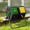 34.5-Gallon Dual Chamber Rotating Compost Tumbler, 360° Spin, 24 Ventilation Openings, Lock Brake, Anti-Clump Divider Bar, Steel Legs, 26.4"x23.6"x30.3", Compost Ready in 1-3 Months, Brown