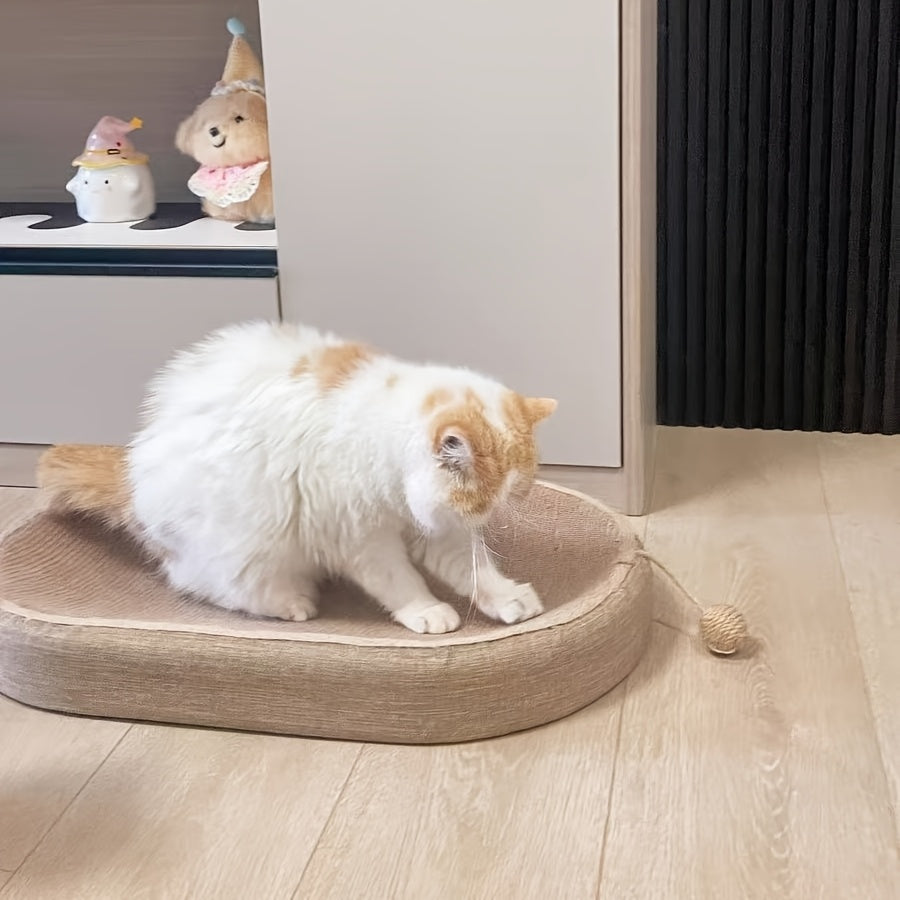 Large Oval Sisal Cat Scratching Board & Lounge Bed – 23.6 Inch Durable Scratch Pad with Sisal Toy Ball, No Assembly Needed, All-Season Cat Scratcher Mat for Indoor Cats to Play, Sleep, and Rest