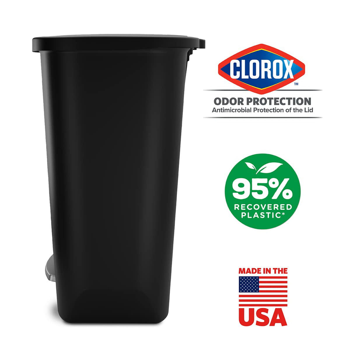 20 Gallon Kitchen Trash Can – Odor Protection Lid Step-On Foot Pedal Bag Rings Slim Profile 20.25"x16"x26.25" for Kitchen Office & Home in Black