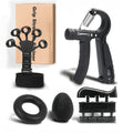 4-Piece Grip Strength Training Set: Adjustable Hand Grip Strengthener (10-130 lbs), Finger Exerciser, Forearm Workout Ring, and Exercise Ball for Athletes, Climbers, Musicians, Men, and Women