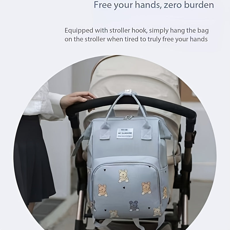 Multifunctional Travel Diaper Backpack & Changing Bag, Stroller-Compatible Baby Diaper Bag for Parents, Grey, Purple, Gray Green, Pink & Blue