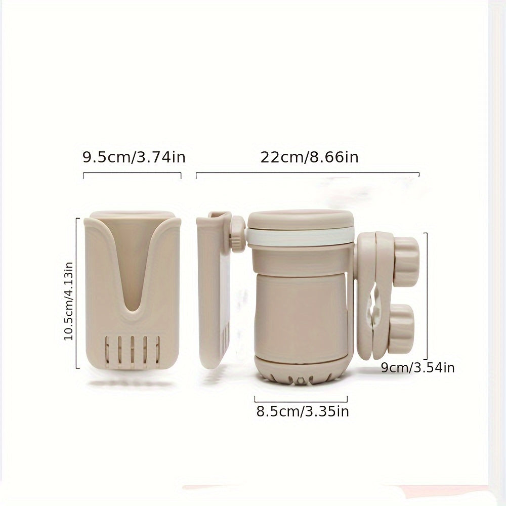 3-in-1 Stroller Cup & Bottle Holder with Phone Mount, Durable Universal Handlebar Attachment for Baby Strollers & Bikes, Ideal for Traveling Parents, Khaki & Black