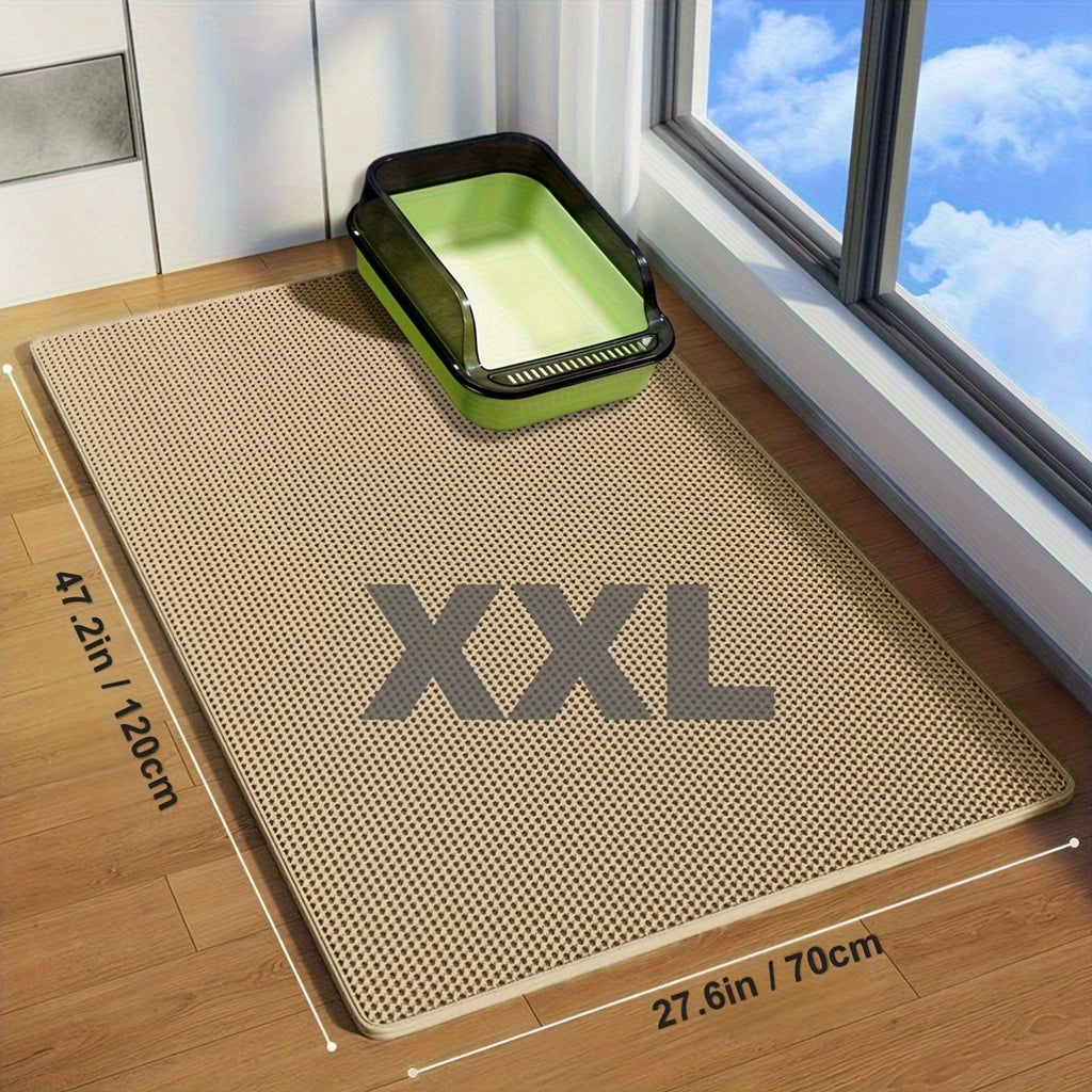 超大号双层猫砂垫 XXL 47.2x27.6 英寸 - 防溅防漏 EVA 材质，防滑可清洗防臭猫砂捕捉垫，适用于猫砂盆，米色