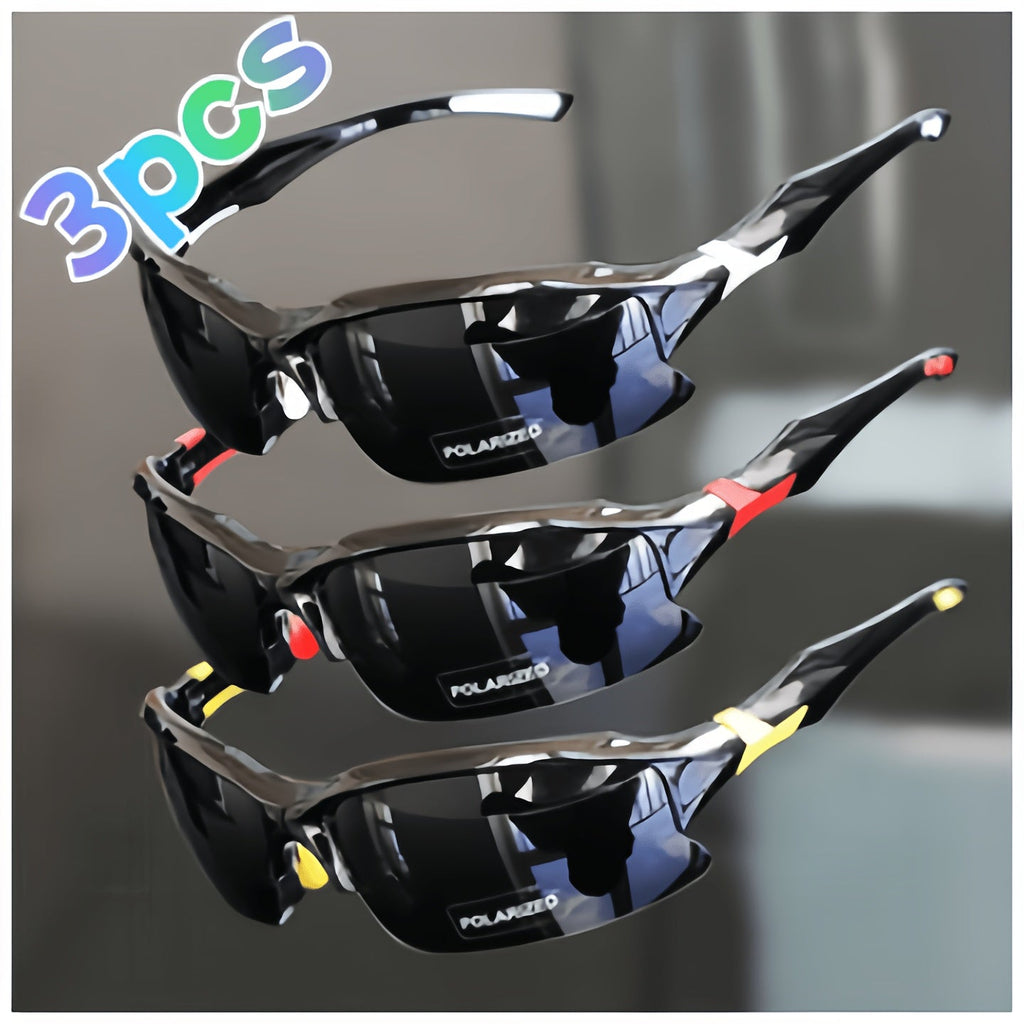 3 Pack Polarized Sunglasses UV400 Protection Unisex Outdoor Sports Eyewear for Cycling, Running, Fishing, Driving, and Golf, Lightweight Frame with Anti-Glare Lenses - Black, Yellow, and Red Set