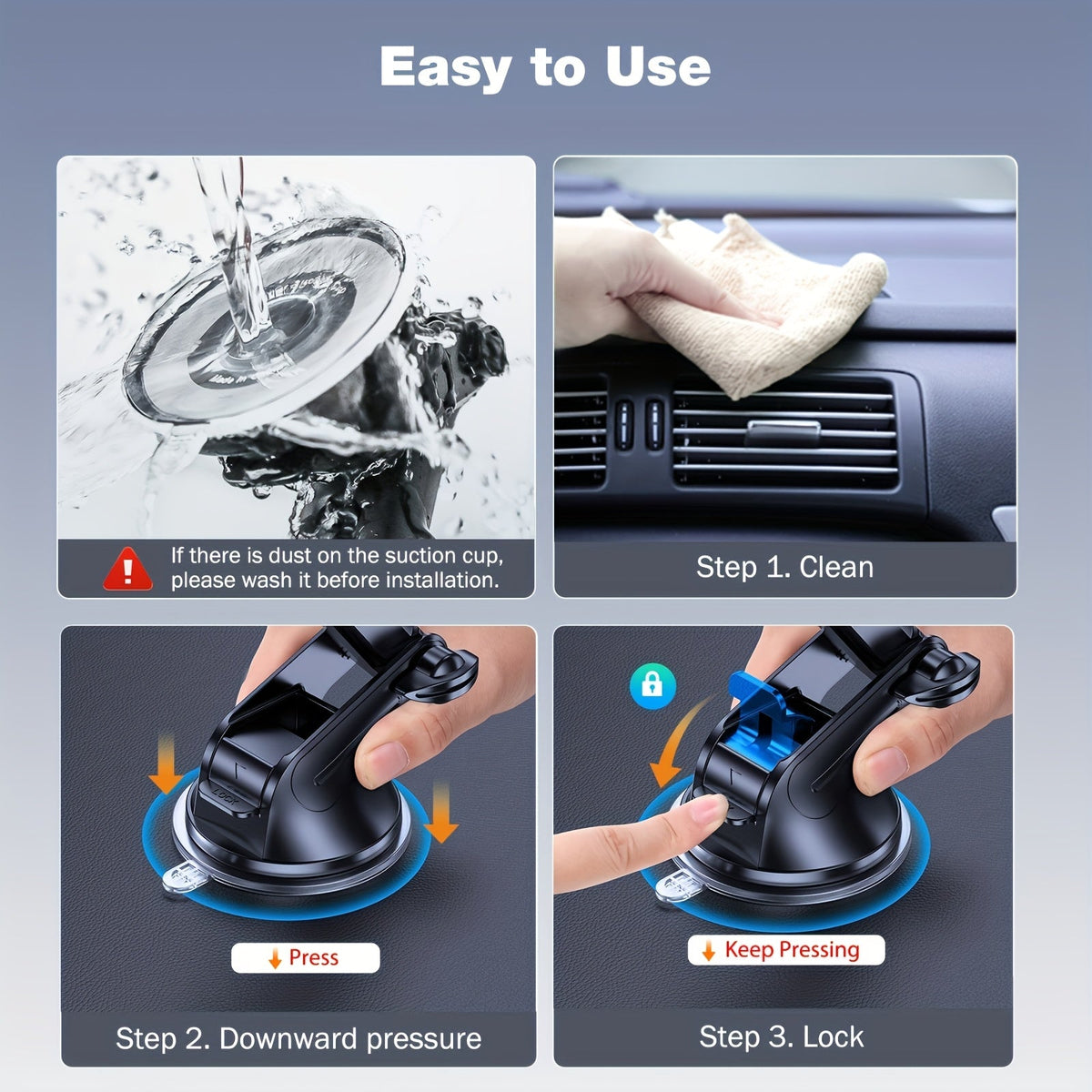 3-in-1 Car Phone Holder: Suction Cup & Air Vent Mount | 360° Rotation, 6.5"-8.5" Telescopic Arm, 60lb Nano-Gel Suction, Scratch-Proof – Universal Fit for iPhone, Samsung, Google & All 4"-7.2" Phones