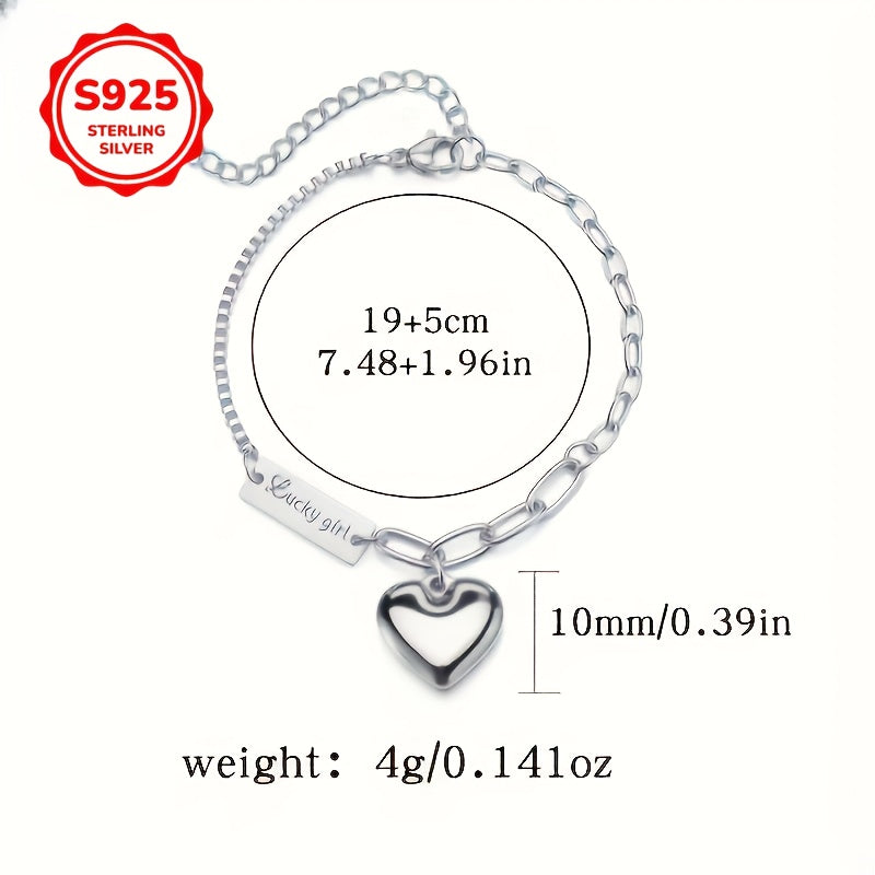 925 Sterling Silver Ankle Bracelet Set with Heart Charm and Lucky Tag – Boho Layered Anklets & Bracelets for Women, Dainty Matching Jewelry Gift for Christmas, Birthdays, Beach Vacations, and Daily Wear