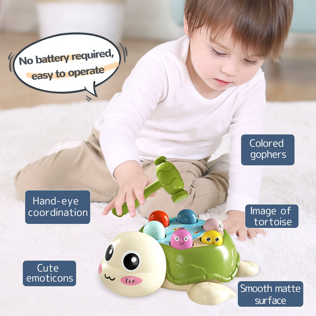 Educational Turtle Hammering & Pounding Toy with 2 Hammers, Desktop Game for Hand-Eye Coordination & Parent-Child Interaction, Fun Learning Toy for Toddler Boys & Girls