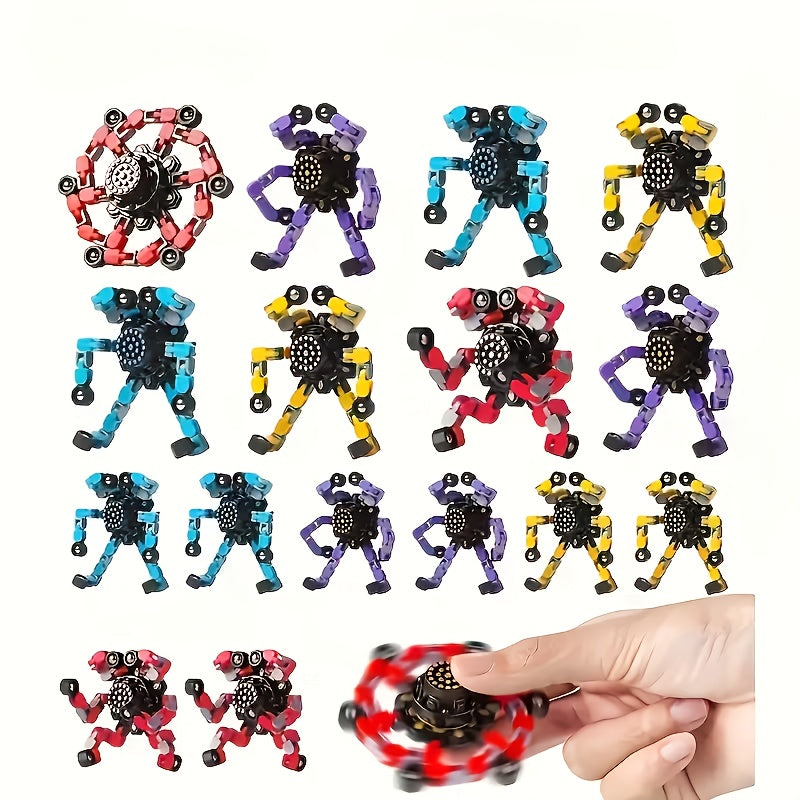 Transforming Finger Spinner Robot Toy 12-Piece Set, Random Color Deformation Fidget Spinner, Sensory Toy for Teens, Kids, Birthday, Graduation, Christmas, Halloween Party Gift