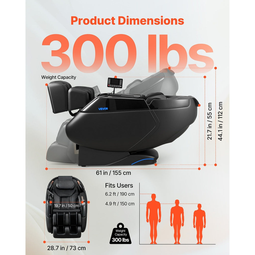 4D Zero Gravity Full Body Massage Chair 53 Inch SL Track 8 Airbags Waist Leg Heating Extendable Footrest Touchscreen Yoga Stretch Auto Modes 300LBS for Home Office Black
