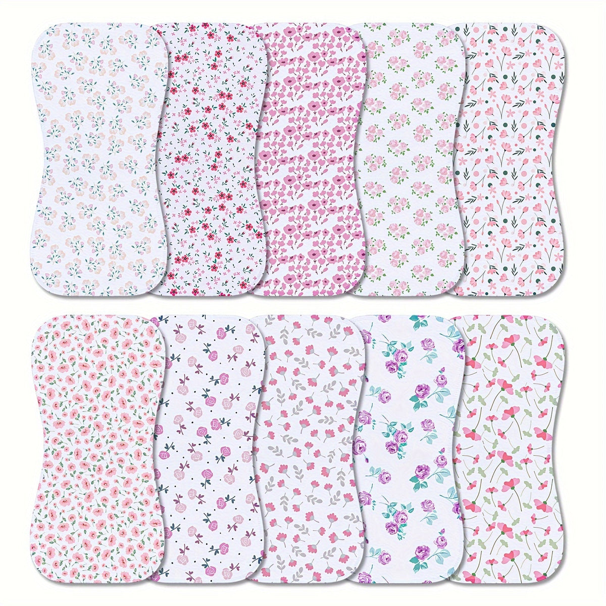 10-Pack Baby Burp Cloths for Newborn Boys & Girls, Large Neutral Baby Washcloth Burp Rags, Era of Dinosaurs, Fox Home, Steel Roses, Pink Florals, Simple Beige, Pink Peach & Pink Starlink