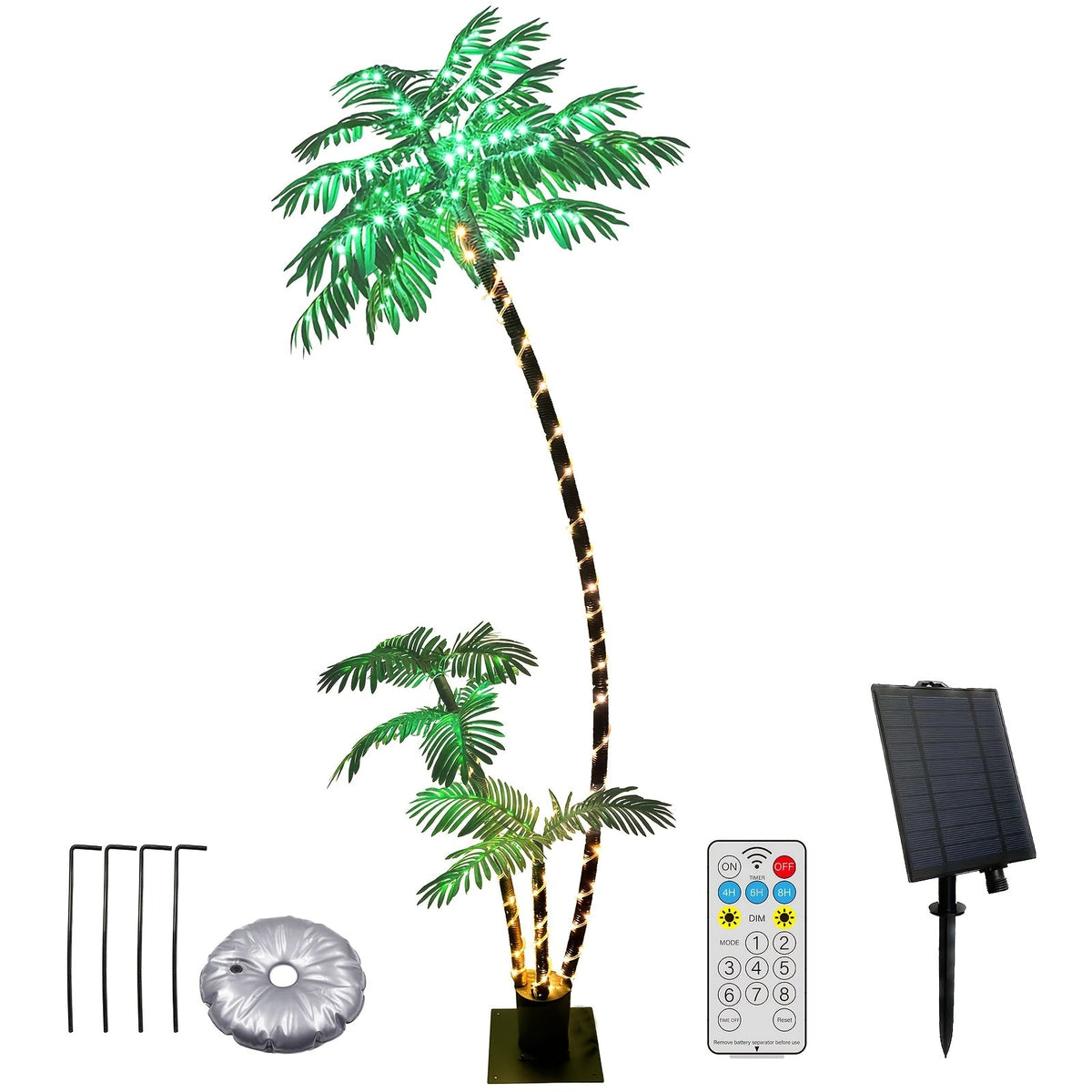 7ft Solar Artificial Palm Tree with 260 LED Lights, 8 Lighting Modes & Timer, Weather-Resistant Heavy Metal Base, Outdoor Decor for Patio Pool Tiki Bar Beach Yard, Christmas Party Decoration