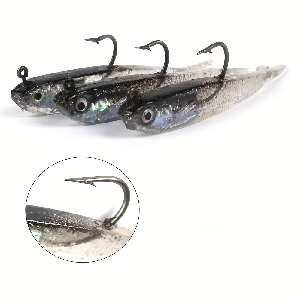 20pcs Bionic Soft Fishing Lures with Hook – Realistic Gray Fish Bait for Bass, Sea Bass, and Snakehead, Lead-Weighted Freshwater and Saltwater Fishing Lure Set