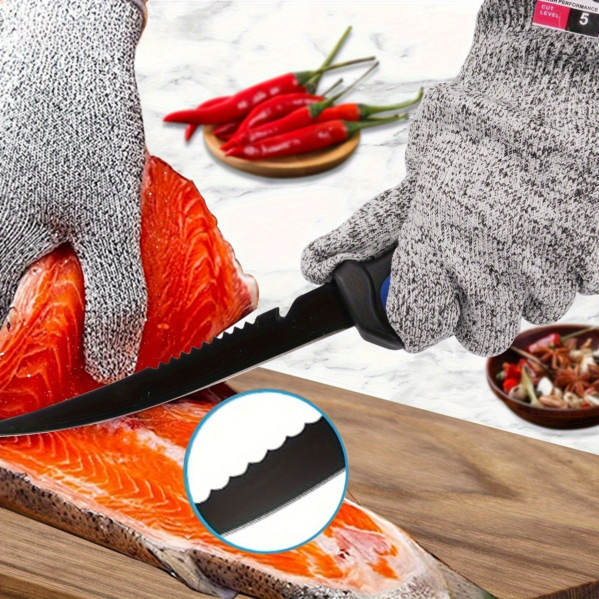 3-Piece Fishing Knife Set with Stainless Steel Blades, Fish Fillet, Boning, and Gutting Knives with Cut-Resistant Gloves, Fishing Line Cutter & Cord – Unique Fishing Gift for Anglers & Campers