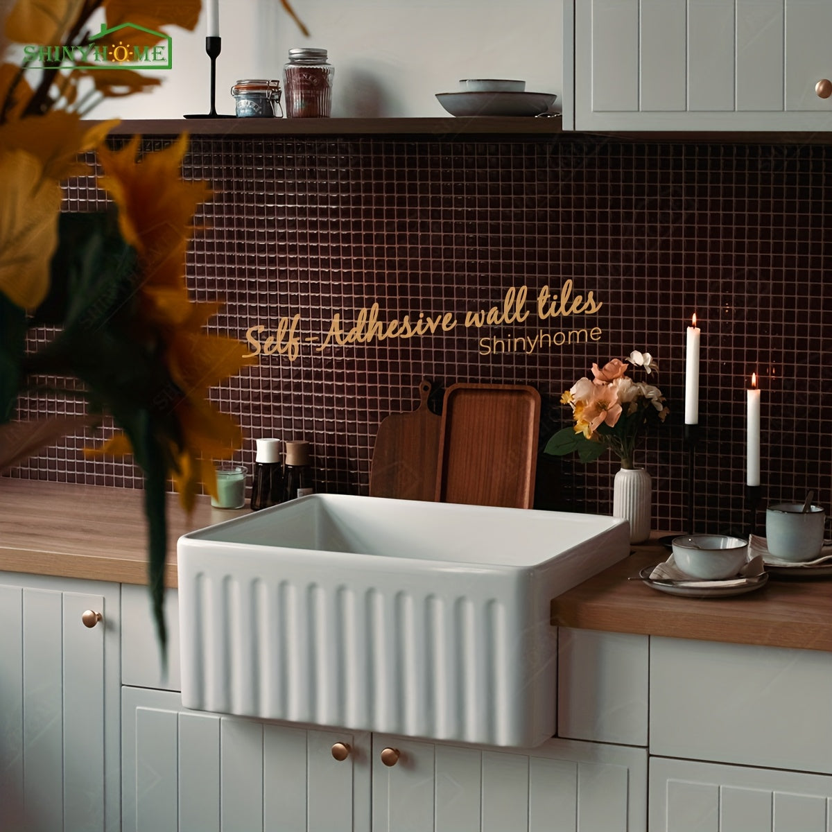 Peel & Stick Waterproof Backsplash Wallpaper – 10 Sheets Self-Adhesive Removable No-Glue Wall Covering for Kitchen & Bathroom in 6 Colors (Polyurethane)