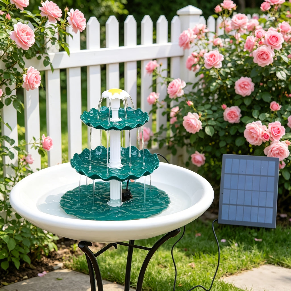 3-Layer Solar Bird Bath Fountain 3.5W – Outdoor Garden Courtyard Decor Solar Powered Fountain Pump, No Wiring Needed, Dark Green, Light Blue, or Fountain-Only, Single & Three Tier Options