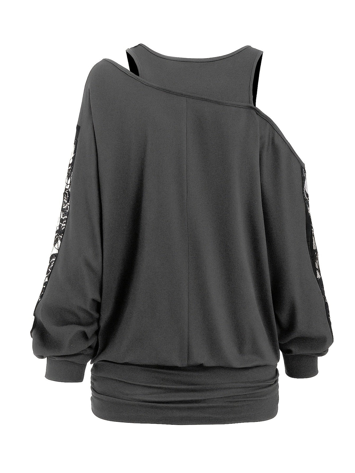 Lace Splicing Long Sleeve Top Women's Casual Loose Knit Shirt Fall Winter Contrast Lace Panel Blouse Black Deep Red Olive Green Dark Gray S M L XL XXL