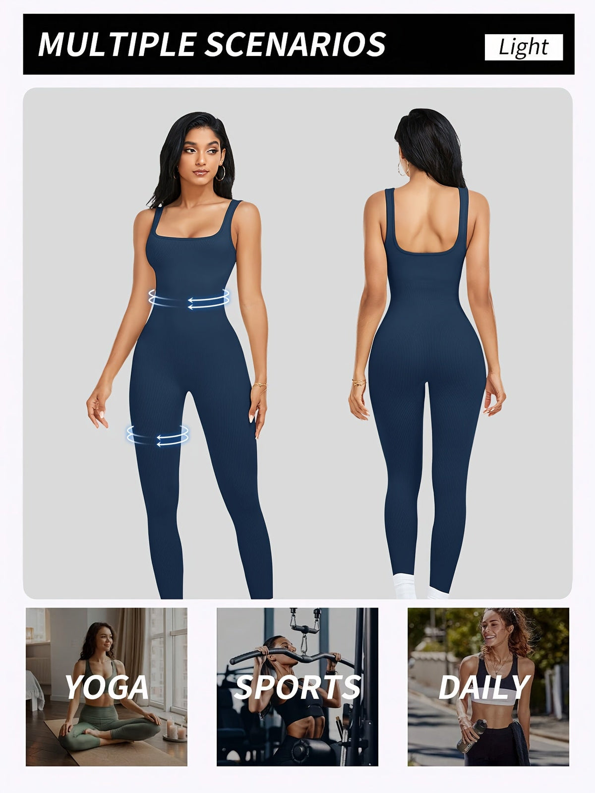 Women's Sleeveless Square Neck Jumpsuit – 90% Nylon Stretch Fabric, Thick & Opaque Activewear for Yoga, Pilates, Running, Fitness & Everyday Wear, Sizes S-XL, Multiple Colors