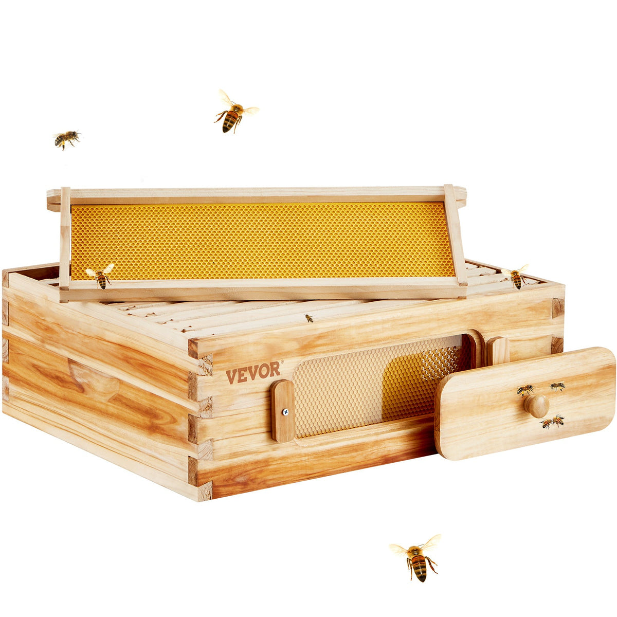 Langstroth Beehive Starter Kit, 0.74" Cedar Wood, 100% Beeswax Coated, 10 ABS Frames & Cedar Brood Frames, Acrylic Observation Windows, Dovetail Joinery, Ventilation Ports, for Beginner & Pro Beekeepers