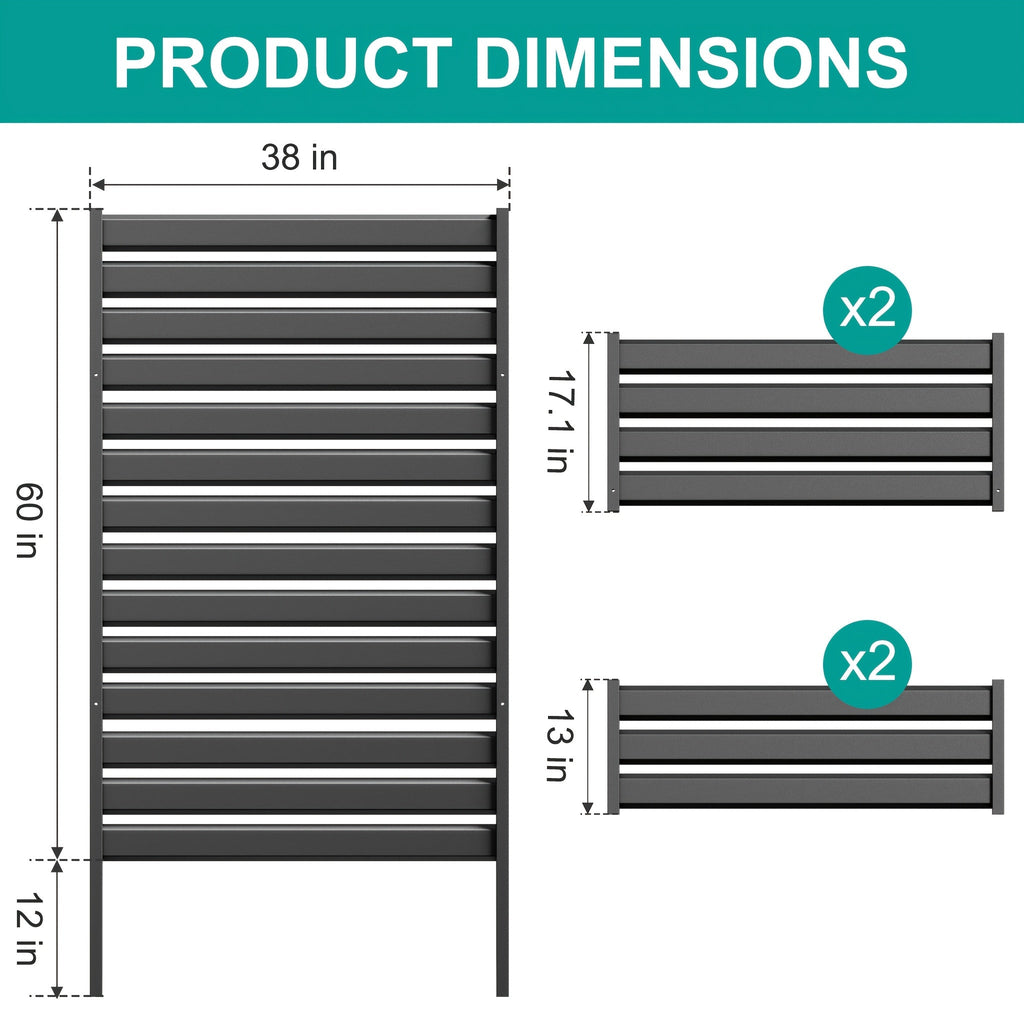 No-Dig Metal Privacy Screen Fence, 38"W x 60"/72"H, Outdoor Patio Air Conditioner Shield, for Pool Equipment, Trash Can Enclosure & Courtyard