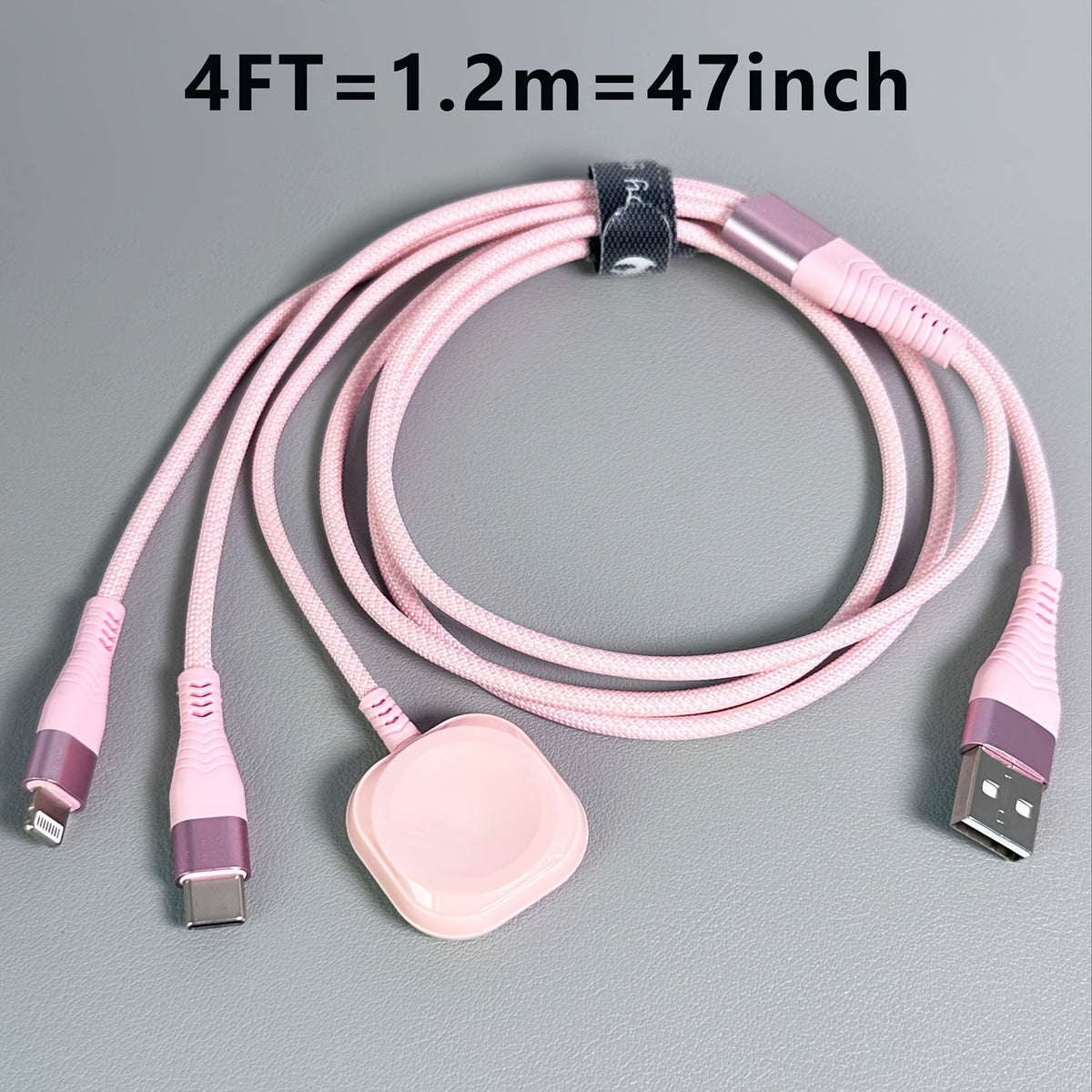 3 in 1 Charging Cable with iWatch Magnetic Charger – Nylon Braided USB-A to Lightning & Type-C Fast Charging Cable, 47 Inch, Compatible with iPhone, Apple Watch Series 1-10 & Android Phones