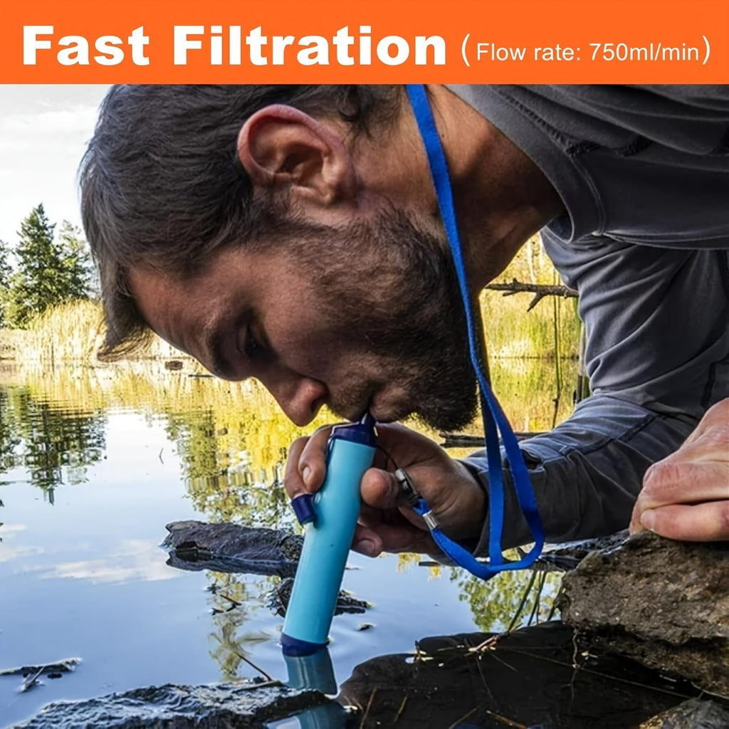 Personal Water Filter Straw Mini Water Purifier Survival Gear for Hiking, Camping, Travel, and Emergency Preparedness, Portable Filtration Straw Removes Bacteria & Contaminants - Set Options (1, 2, & 4 Pack)