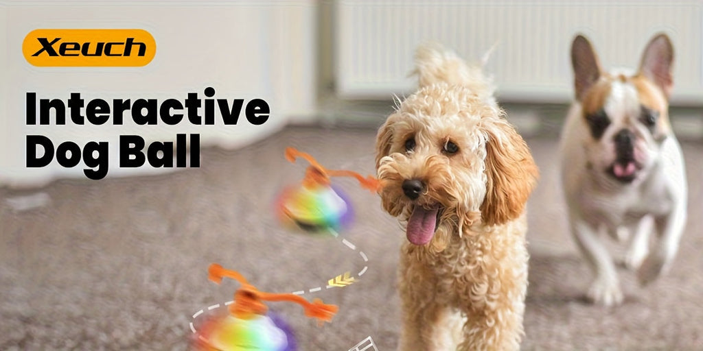 Automatic Moving Rolling Dog Ball Toy with Rope, Motion Activated, Voice Recording, USB Rechargeable, Interactive Stimulation Toy for Small/Medium Dogs, Boredom Relief (Gray/White)