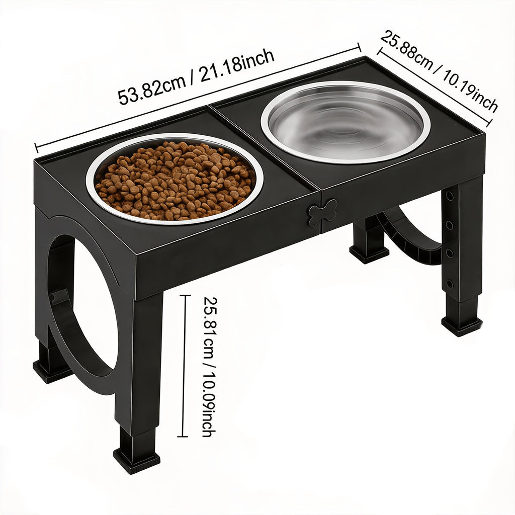 Elevated Dog Bowls Foldable Raised Feeder Stand – 2 Stainless Steel Bowls, Adjustable 5 Heights, Non-Slip, Portable Dog Food Water Bowl for Small, Medium, Large Dogs & Cats, 2-Pack