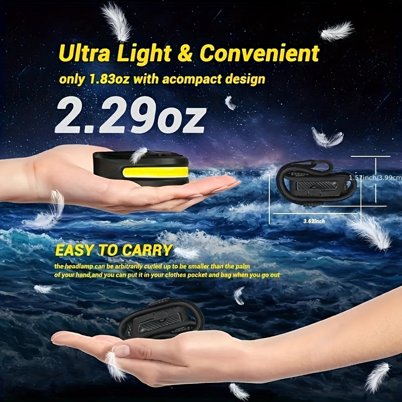 4-Pack USB Rechargeable LED Headlamp, Ultra-Bright Hands-Free with Adjustable Headband, Built-in 1200mAh Lithium Battery, Multi-Mode Emergency Work Light for Camping, Hiking, Running, Fishing, and Repairing