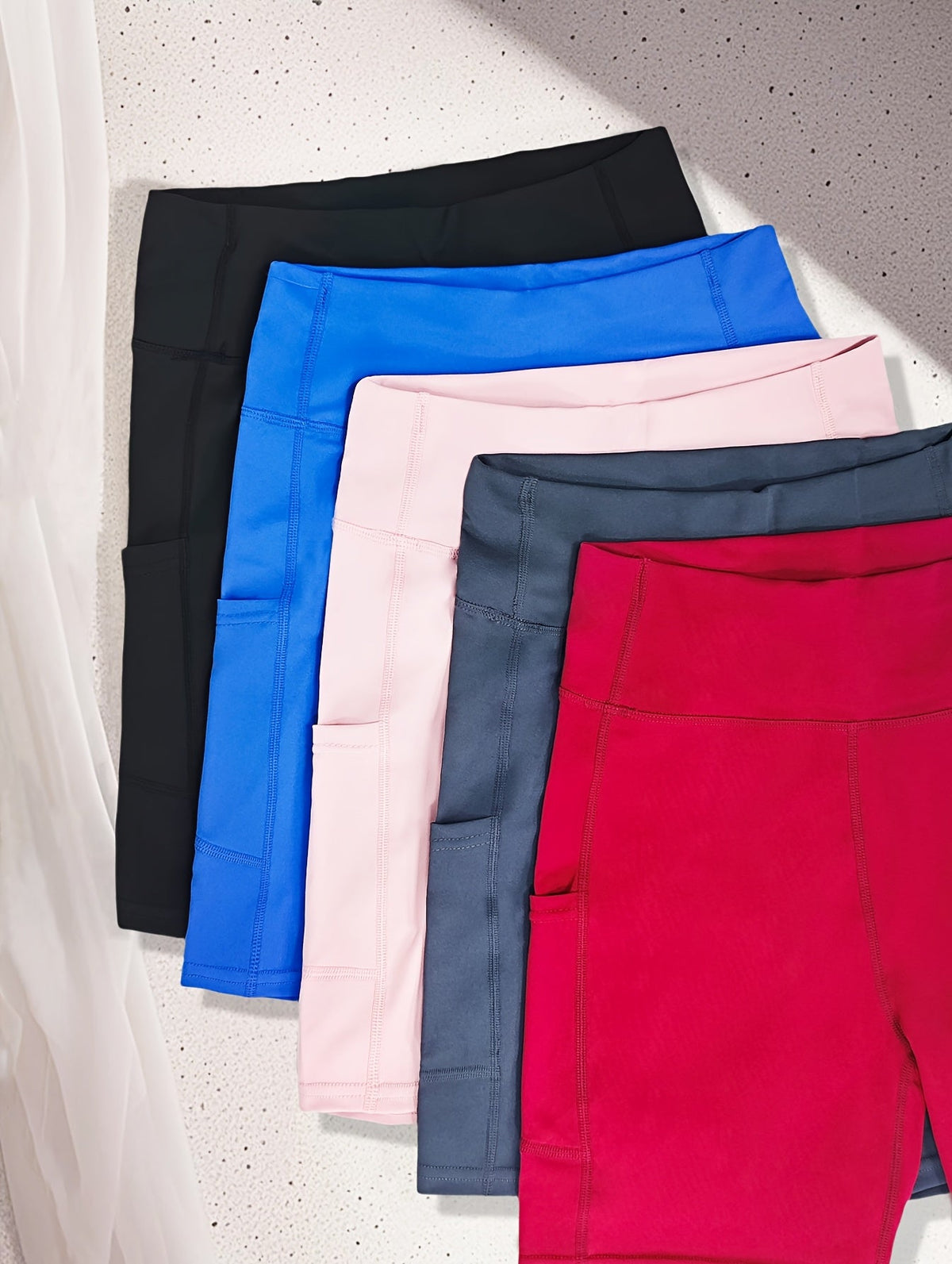 Women's High-Waist Yoga Shorts 5-Pack with Pockets, Sweat-Wicking, Elastic Waistband, Tummy Control, Workout/Running/Cycling Shorts for Women, Sizes M-XXL, Mixed Colors