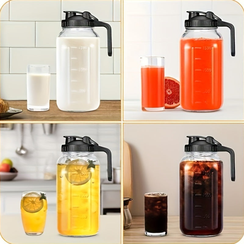 64oz Mason Jar with Handle & Lid – BPA-Free High Borosilicate Glass Beverage Carafe, Leak-Proof, 2/3 Pack, for Sports, Outdoor, Juice, Water, Kombucha, Holiday Gift