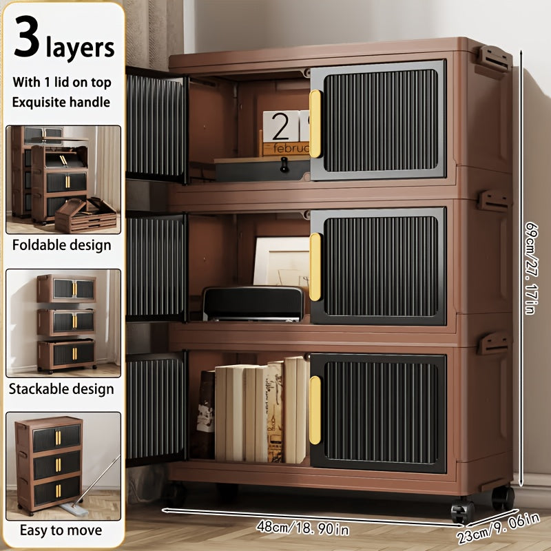 Foldable Plastic Storage Cabinet 2–5 Floors Multi-Layer Stackable Organizer with Doors for Hallway Entryway Living Room & Pantry – Space-Saving Modern Design