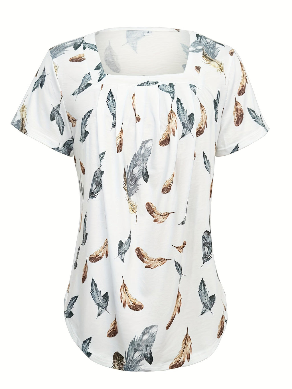 Women's Square Neck Short Sleeve Top with Floral Print and Ruffle Hem - Flowy Pleated Blouse, Boho Summer T-Shirt, Stretchy Casual Fashion Top S M L XL