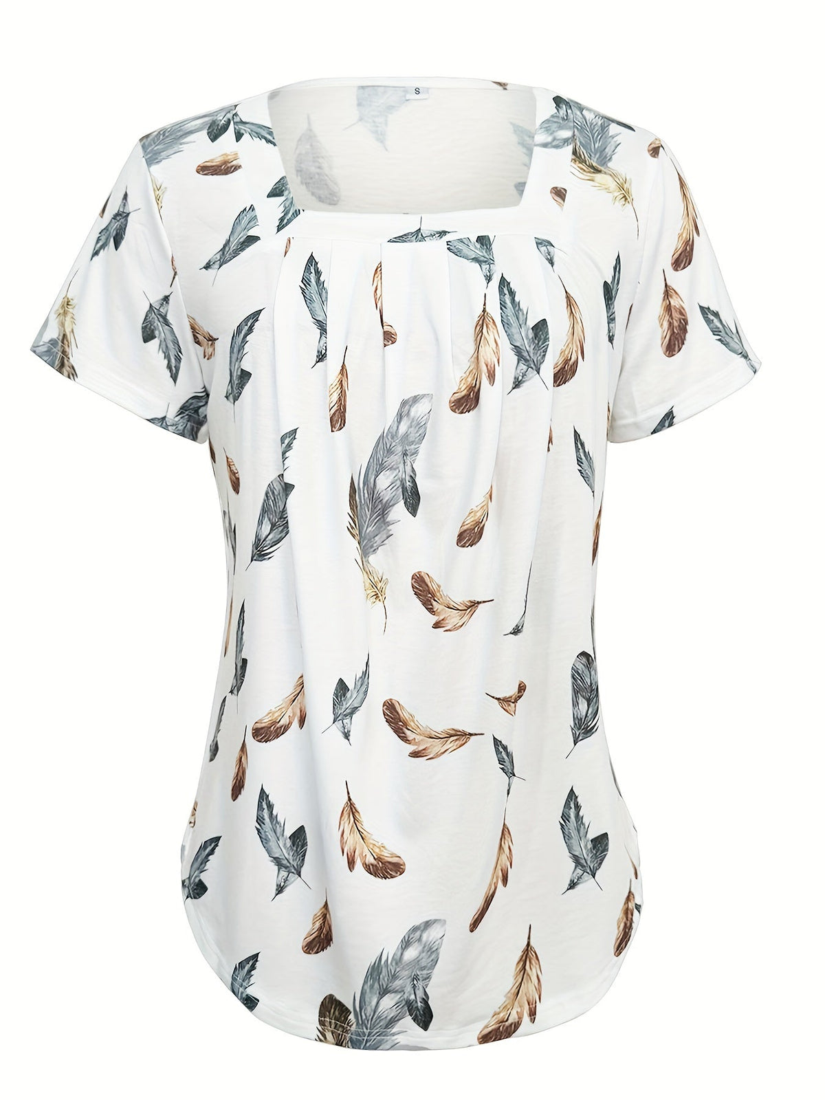 Women's Square Neck Short Sleeve Top with Floral Print and Ruffle Hem - Flowy Pleated Blouse, Boho Summer T-Shirt, Stretchy Casual Fashion Top S M L XL