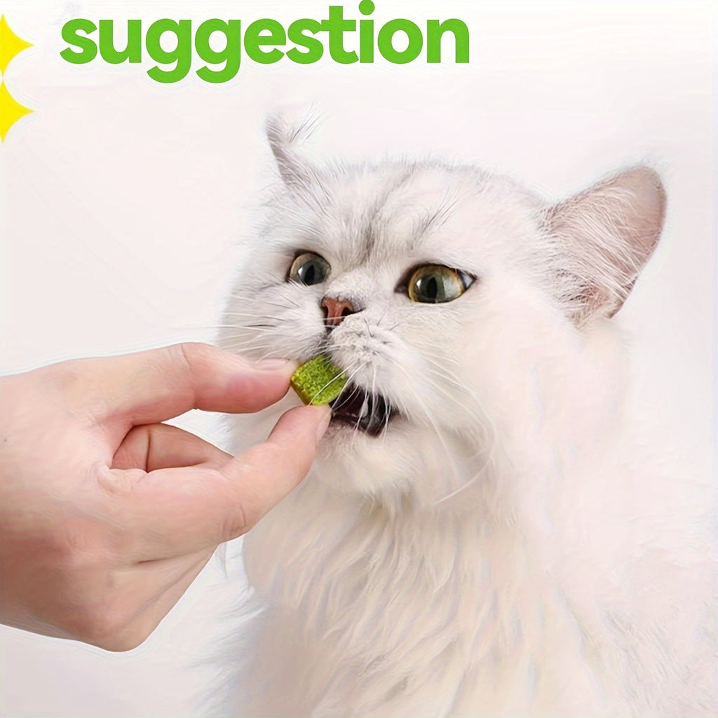 Freeze-Dried Cat Grass Hairball Control Tablets – Natural Mint Molar Sticks & Granules, Chicken-Flavored Cat Snacks for Dental Health & Hairball Removal