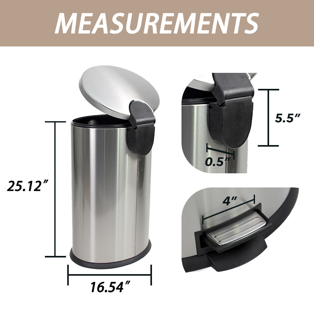 10.5 Gallon / 40L Stainless Steel Oval Pedal Trash Can – Fingerprint Resistant Hinged Lid Removable Inner Bucket Anti-Slip Base for Home Kitchen & Office