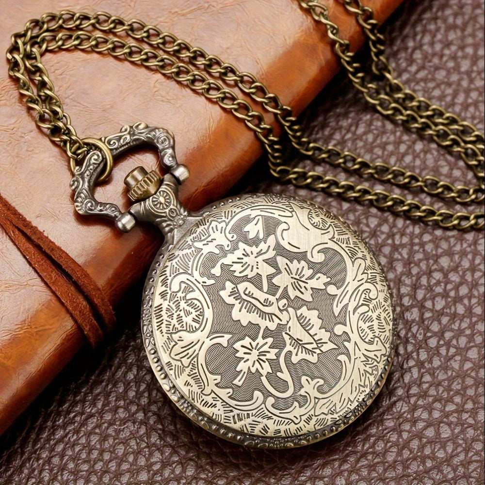 Vintage Bronze Pocket Watch Set of 2 – Classic Round Dial Quartz Movement, Zinc Alloy Case Nickel-Free Chain, Antique Style Timepiece – Perfect Gift for Christmas, Birthday, Graduation, Valentine's Day