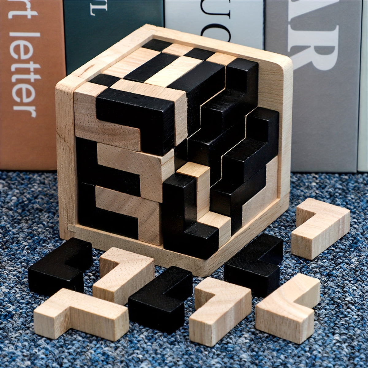YIDIEMO 54-Piece Wooden Brain Teaser Puzzle Cube, L-Shaped Jigsaw Logic Puzzle for Kids, Early Intelligence Development Educational Toy, Fun Birthday & Holiday Gift