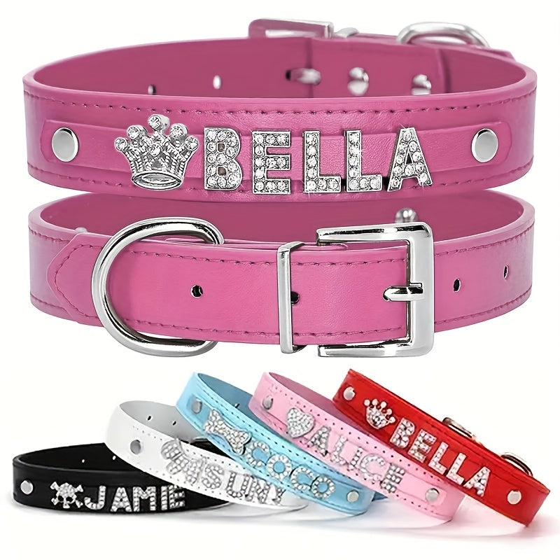 Personalized PU Leather Dog Collar with Pendant Tag - Custom ID Collar for Small, Medium, Large Dogs and Cats, XS S M L, 8 Colors, Stylish Pet Accessory Gift (White, Black, Pink, Blue, Purple)