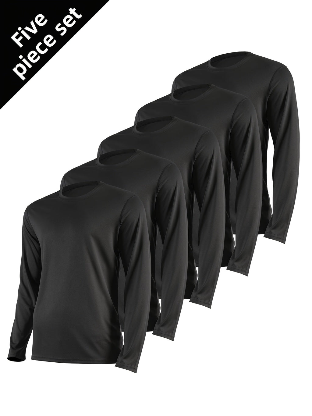 Men's Quick-Dry Long Sleeve Shirts 5-Pack, Moisture-Wicking Breathable Athletic Workout Tops - Anti-Odor Stretchy Running Gym Training Shirts, S-XXL